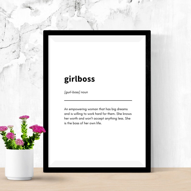 Girl Boss Definition Print Dictionary Print Boss Babe Wall Etsy
