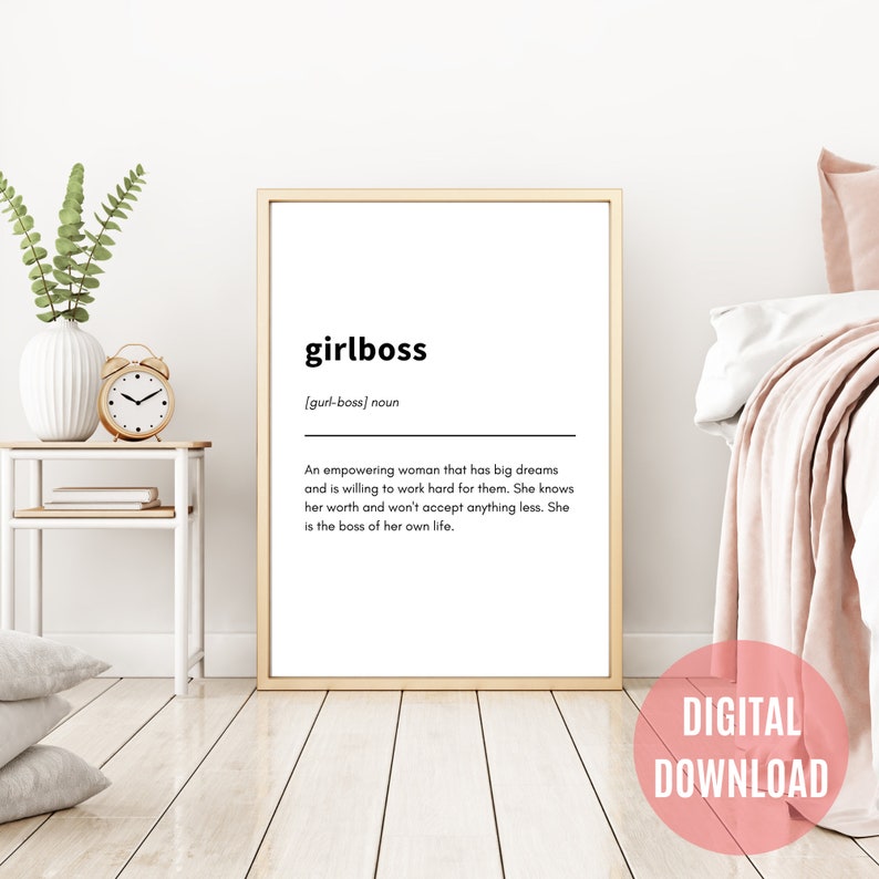 Girl Boss Definition Print Dictionary Print Boss Babe Wall Etsy