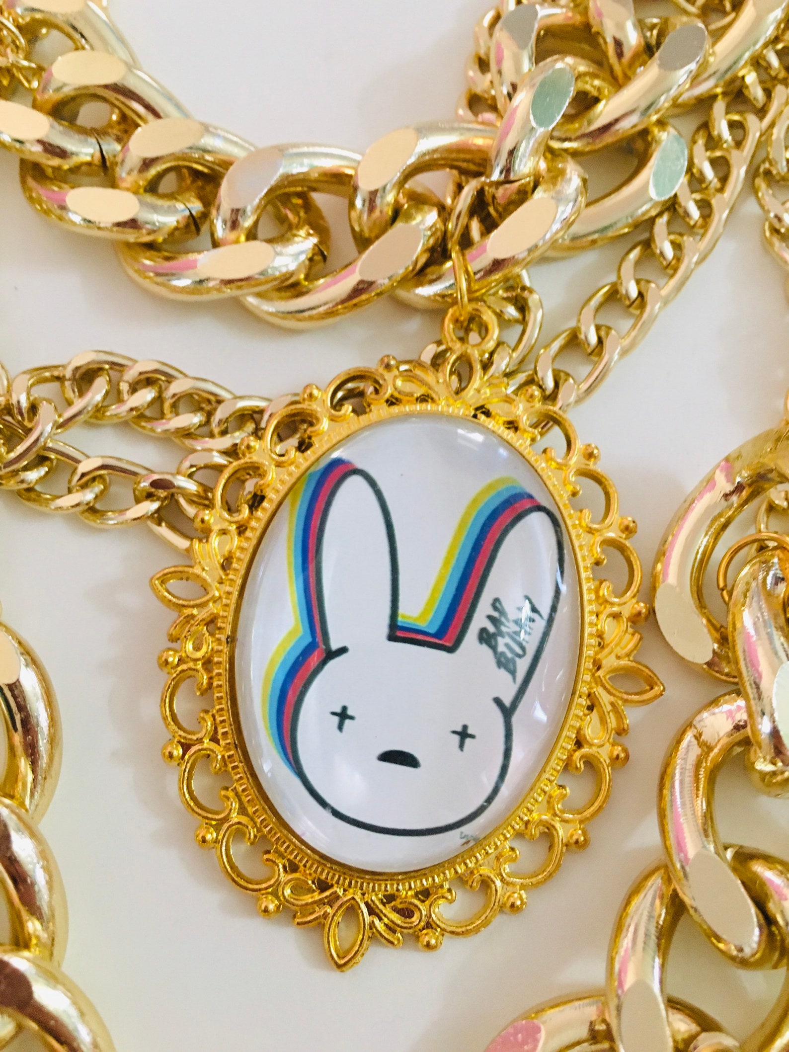 BAD BUNNY inspired layer gold chains necklace with handmade Etsy
