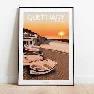 Affiche GUETHARY - Pays Basque - Côte Basque - Coucher de soleil