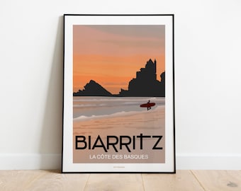 Poster BIARRITZ - Basque Country - Côte des Basques - Sunset