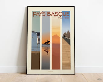 Poster ITSAS MENDI Biarritz Saint Jean de Luz - Basque Country - Basque Coast - Sunset