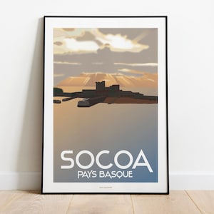 Fort de Socoa - Coucher de soleil Affiche Vintage - Pays Basque