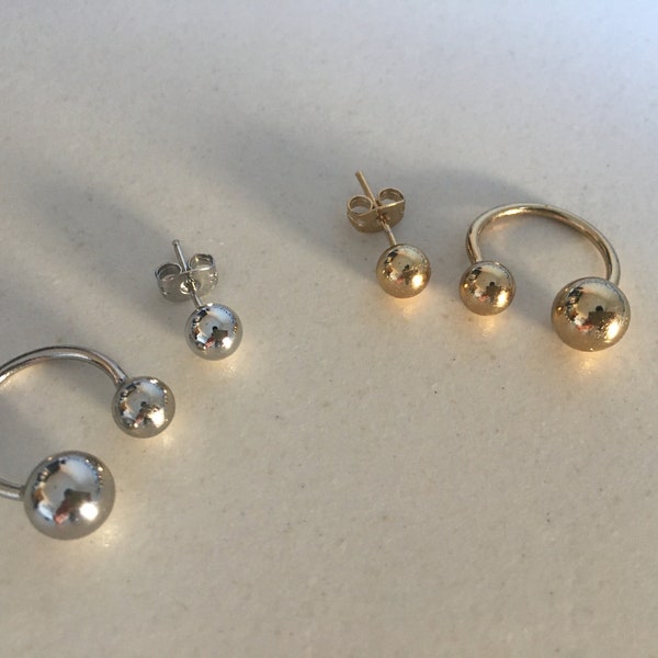 orecchini ear cuffs ROUND piercing argento lucido e oro in coppia