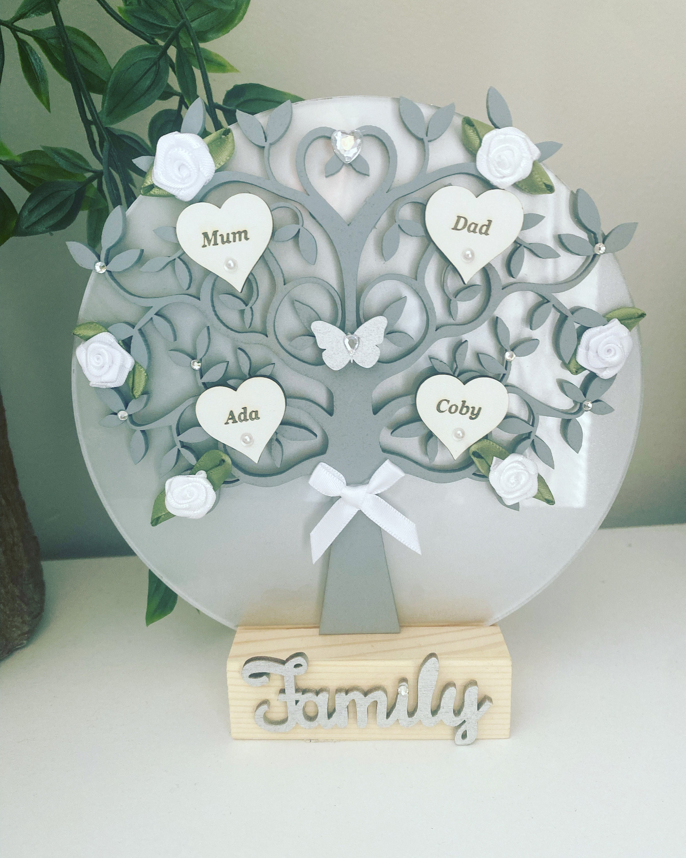 Personalised Family Tree Stand, Handmade, Gift, Pets, Mothers Day
