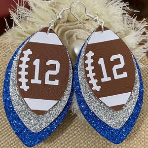 Faux Leather Football Earrings, Custom Team Colors, Game Day Jewelry
