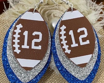 Faux Leather Football Earrings, Custom Team Colors, Game Day Jewelry