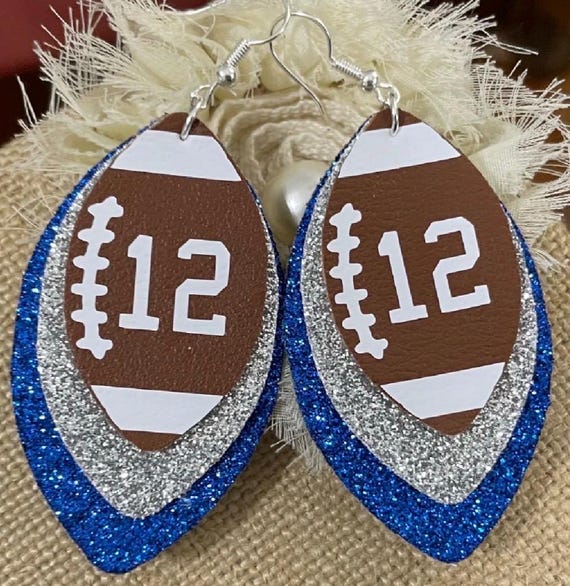 Faux Leather Football Earrings, Custom Team Colors, Game Day Jewelry
