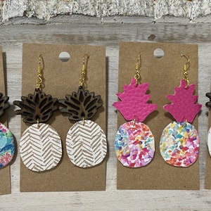 Pineapple earrings, Pineapple leather earrings, summer earrings, fun earrings, birthday gift