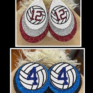 Volleyball earrings, custom volleyball earrings, custom volleyball jewelry, team spirit earrings, Game day earrings
