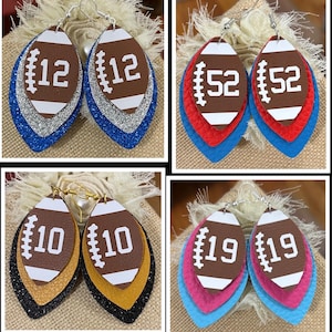 Football earrings, custom football earrings, custom earrings, School spirit earrings, personalized gift, Game day earrings, Faux leather