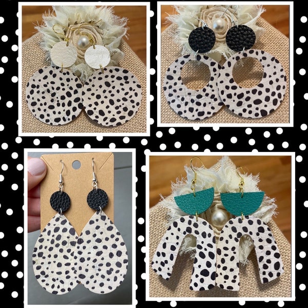 Dalmatian earrings, cheetah earrings, Cruella Deville earrings, dalmation cork earrings, Mother’s Day gift, birthday gift, gift for her