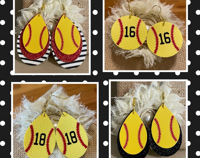 Softball Earrings Leather Softball Earrings Custom Softball Etsy