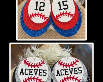 Baseball Leather Earrings, Custom Team Colors, Game Day Jewelry