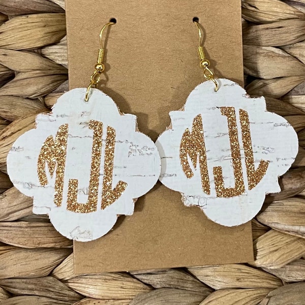 Monogram earrings, monogrammed cork earrings, monogrammed leather earrings, Mother’s Day gift, birthday gift, Christmas gift, Monogram gift