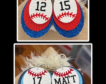 Baseball Leather Earrings, Custom Team Colors, Game Day Jewelry