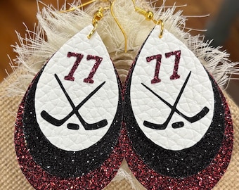 Custom Hockey Earrings, Game Day Jewelry, Personalized Number