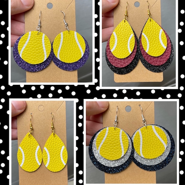 Tennis earrings, leather tennis earrings, custom tennis earrings