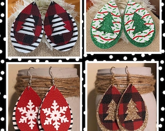 Teardrop Christmas Earrings, Snowflake or Tree, Nickel-Free