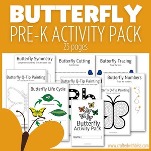 Butterfly Activity Pack, Butterfly Printable for Pre-K, Science Preschool- Kindergarten Activities, Caterpillar Printable