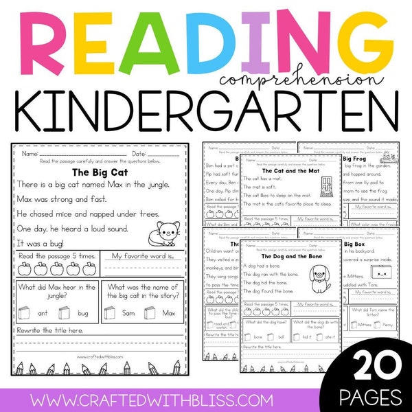 Kindergarten Reading Comprehension Printable | Homeschool | Literacy Center