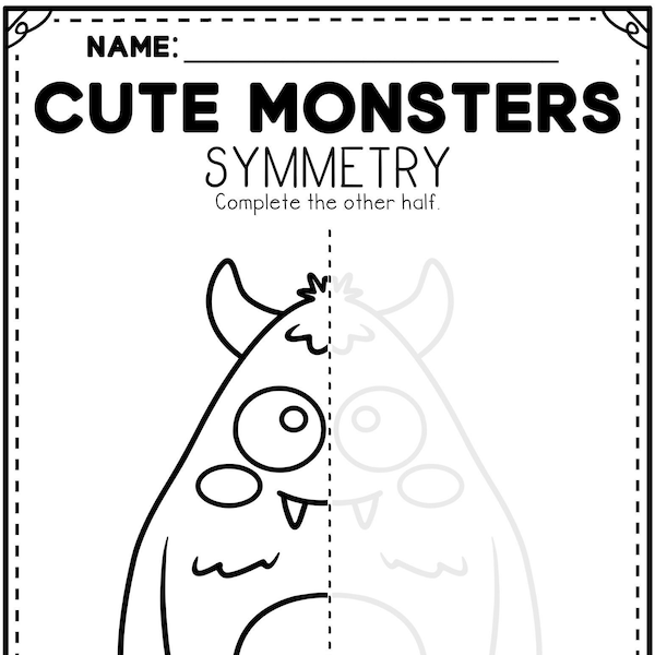 10 Monster Symmetry For kids, Drawing Challenge For Early Finishers, First Grade Printable, Homeschool Printable For Kids