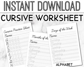 Cursive Worksheets Etsy