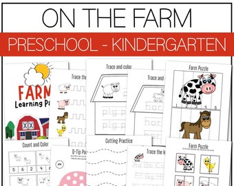 On The Farm Theme Learning Pack For Preschool - Kindergarten Printable Homeschool Activities Literacy Math Center