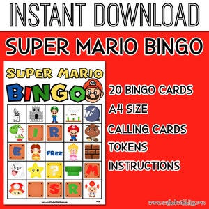 Super Mario BINGO For Kids 20 Unique Mario Cards Mario | Etsy