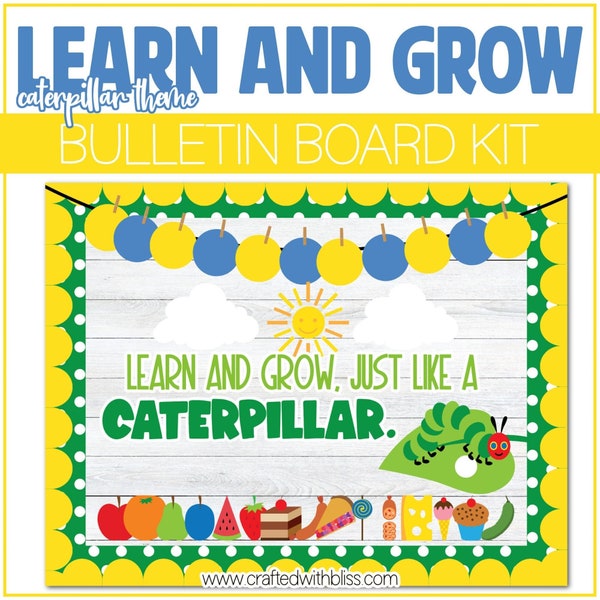 Learn And Grow Caterpillar Theme Bulletin Board Kit Door Classroom Decor Bulletin The Very Hungry Caterpillar Preschool Decoration School