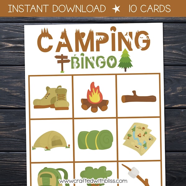 10 Camping BINGO For Preschool Kindergarten, Camping Games and Activities Camping Preschool Printable, Summer Printable For Kids, Camp Games