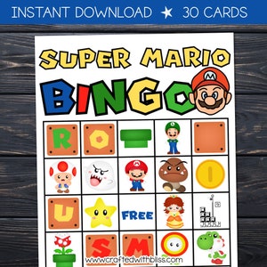Super Mario BINGO for Kids 30 Unique Mario Cards, Mario Bingo Birthday ...