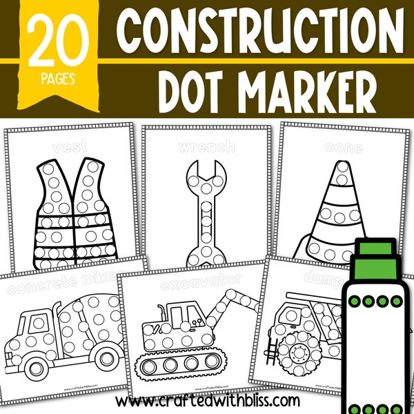 Construction Dot Marker Activity, Construction Do-A-Dot Marker Fine Motor Printable, Construction Printable, Dot Painting For Toddlers