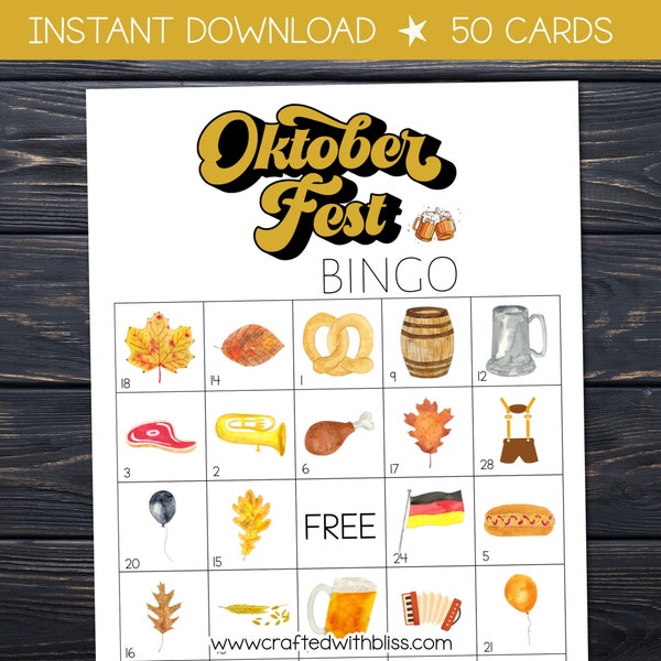 50 Oktoberfest Bingo Cards, Bingo Game, Oktoberfest Party Game, Work Office Game, Games for adults, Game night, Oktoberfest Games Activities