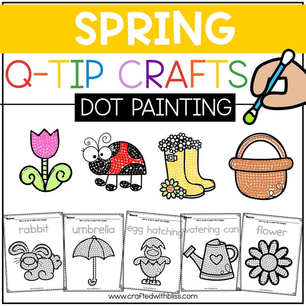 Q-Tip Painting - Spring Fine Motor Activity Spring Craft Dot Painting  Preschool PreK Kindergarten Crafts Daycare Art qtip crafts rainbow