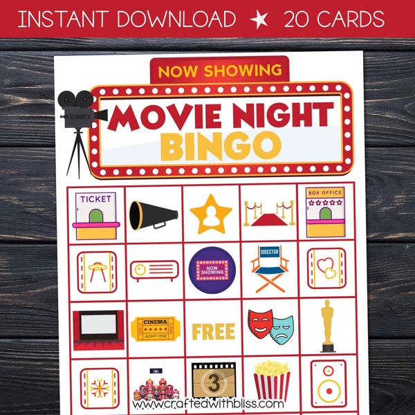 Movie Night Madness Bingo Pack -Perfect for Themed Parties, Sleepovers, or Classroom Activities - Includes Bingo Cards, Markers, and More!