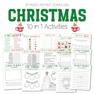 Printable Christmas Games And Fun Activities Pack For Kids Game Bundle Christmas Party Coloring Scavenger Bingo Writing Prompt Charades