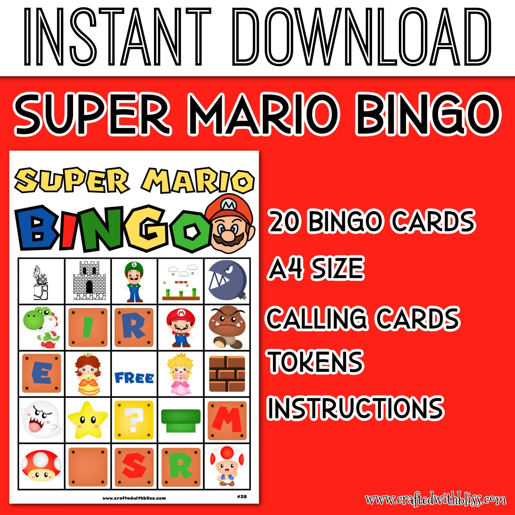 Super Mario BINGO Cards for Kids 20 Unique Mario Cards - Etsy UK