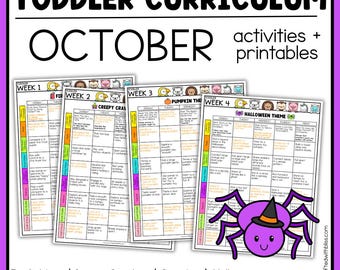 October Toddler Curriculum Activities and Printable 2-3 yo Homeschool Early Childhood Learning Daycare Hand Eye Coor TOT School Fine Motor