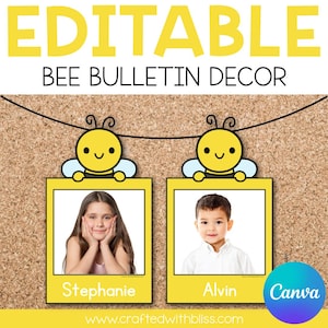 Editable Bee Photo Bulletin Decor | Canva Template Back To School