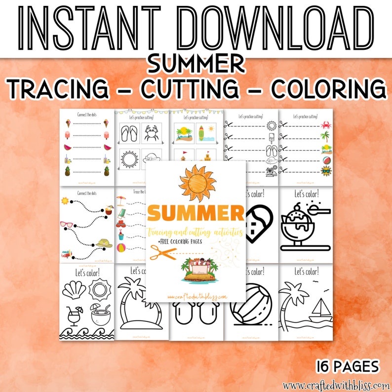 summer tracing and cutting printables for kids etsy