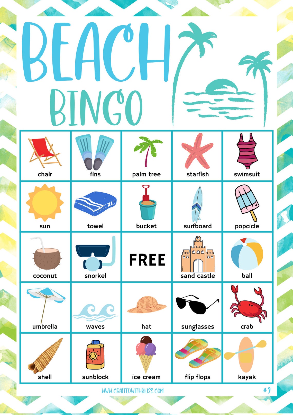 Beach Bingo for Kids, Beach Bingo Birthday Party, Beach Bingo Game