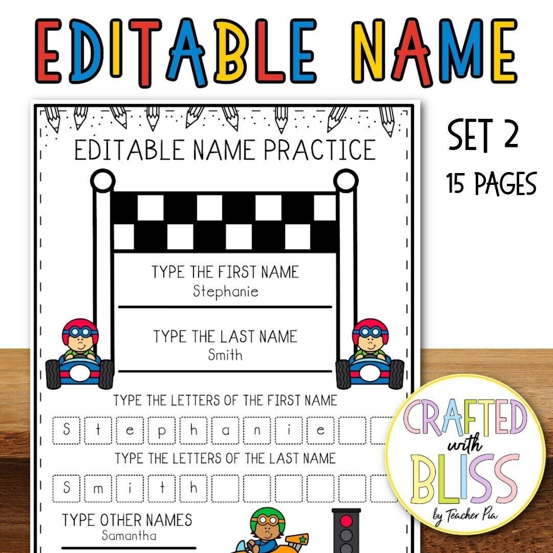 Editable Name Practice Printable: Editable Worksheets for Full - Etsy