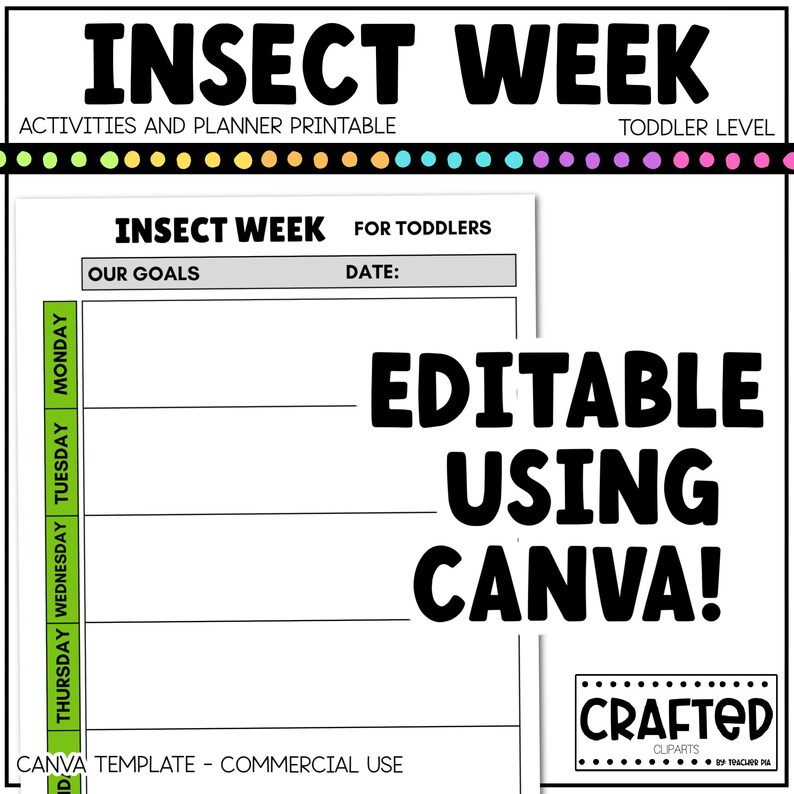 Insect Week Printable Editable Insect Week Activities and Planner Toddler Canva Template 2 ...