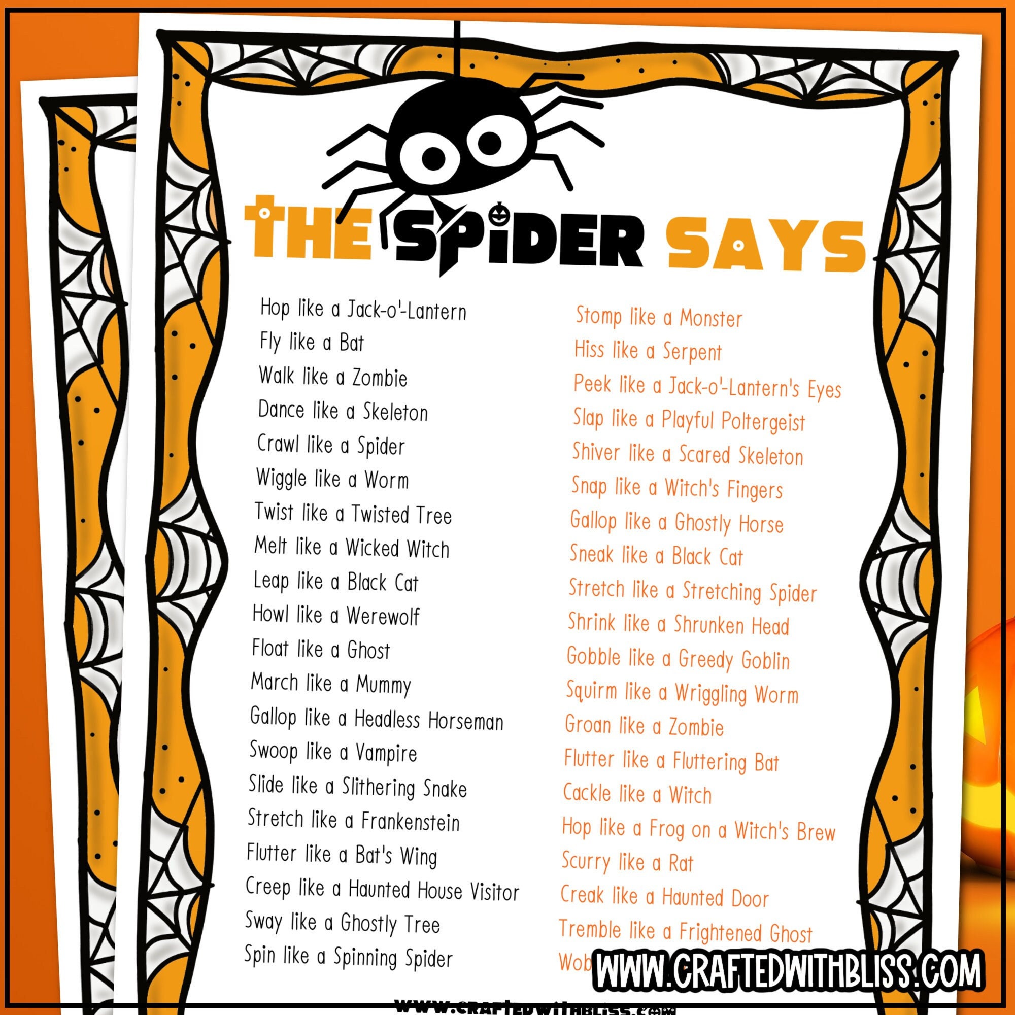 Printable Halloween the Spider Says Simon Says (Instant Download) 