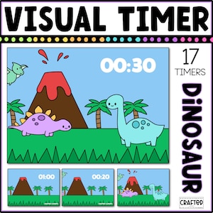 恐竜ビジュアルタイマーカウントダウン教室管理ツールトランジションPPTビデオスピードブレインブレイク小グループサークルタイムセンターローテーション