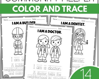 Community Helper Color And Trace Social Studies Kindergarten Community Preschool Coloring Pages Tracing Early Finisher