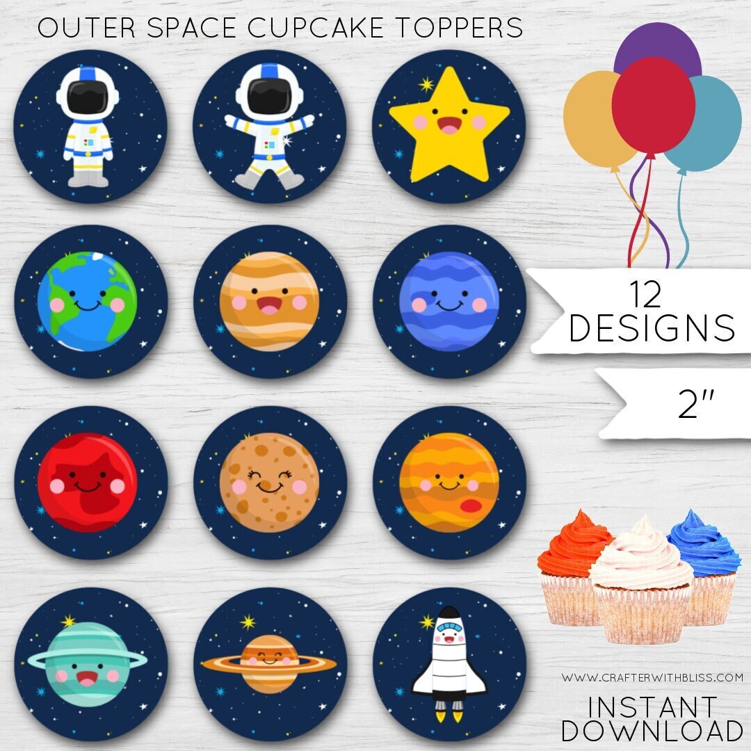 Outer Space Cupcake Toppers Outer Space Birthday Party Etsy Australia