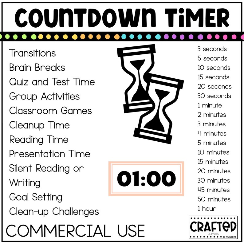 Timer Activity Challenge Simple Pastel Countdown Timer Classroom Management Tool Commercial Use ...