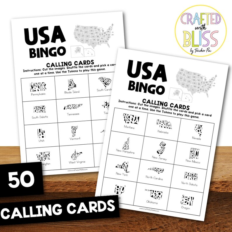 50 USA Bingo Cards 5x5 US States Theme US States Bingo Etsy